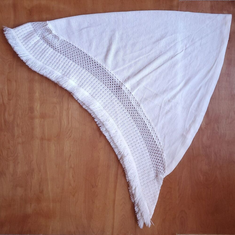 Vintage Glentex Shawl White Acrylic Triangle Wrap Grannycore Fringe Japan - Picture 5 of 8